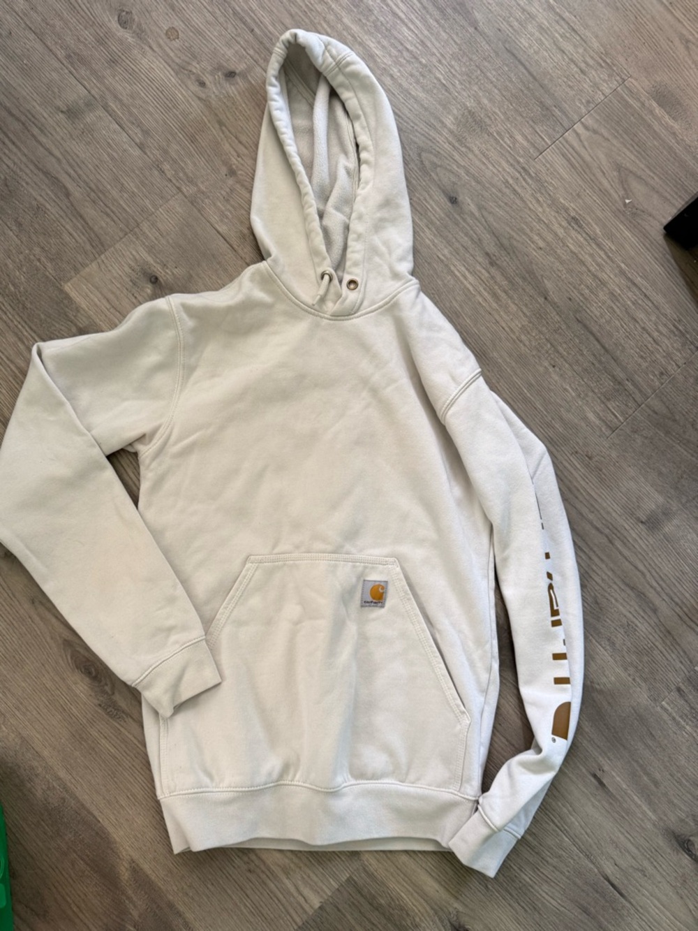 Carhartt Men's Cream Crewneck Hoodie with Logo Sleeve